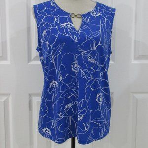 Jones New York Blue/White Floral Sleeveless Top L